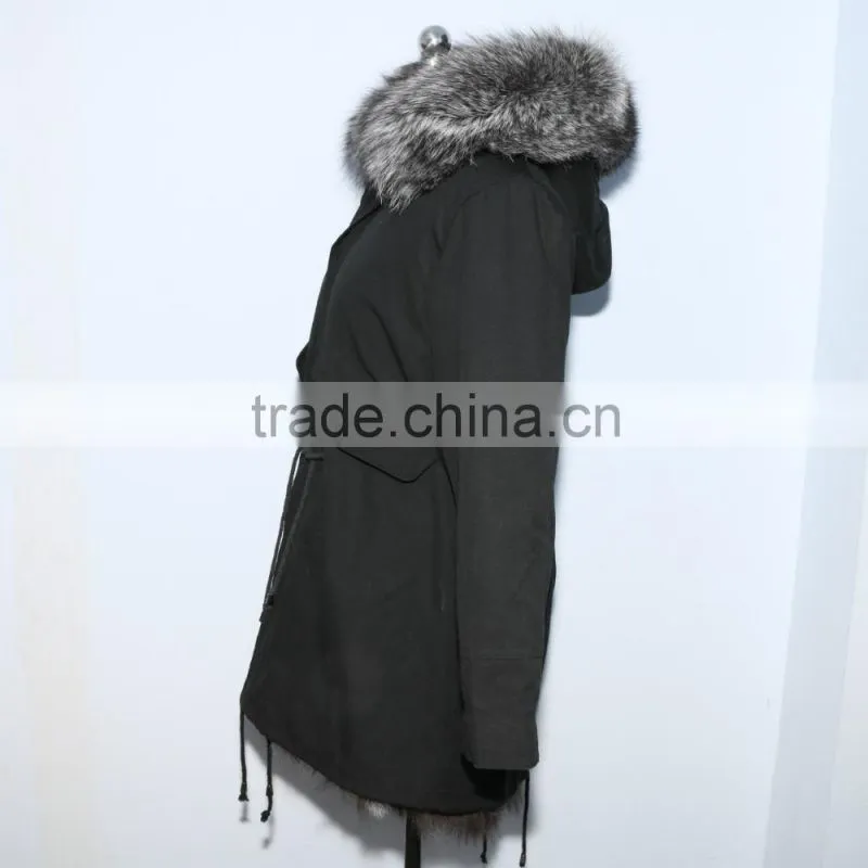 Wholesale price hot selling popular parka jacket with real silver fox fur hood trim