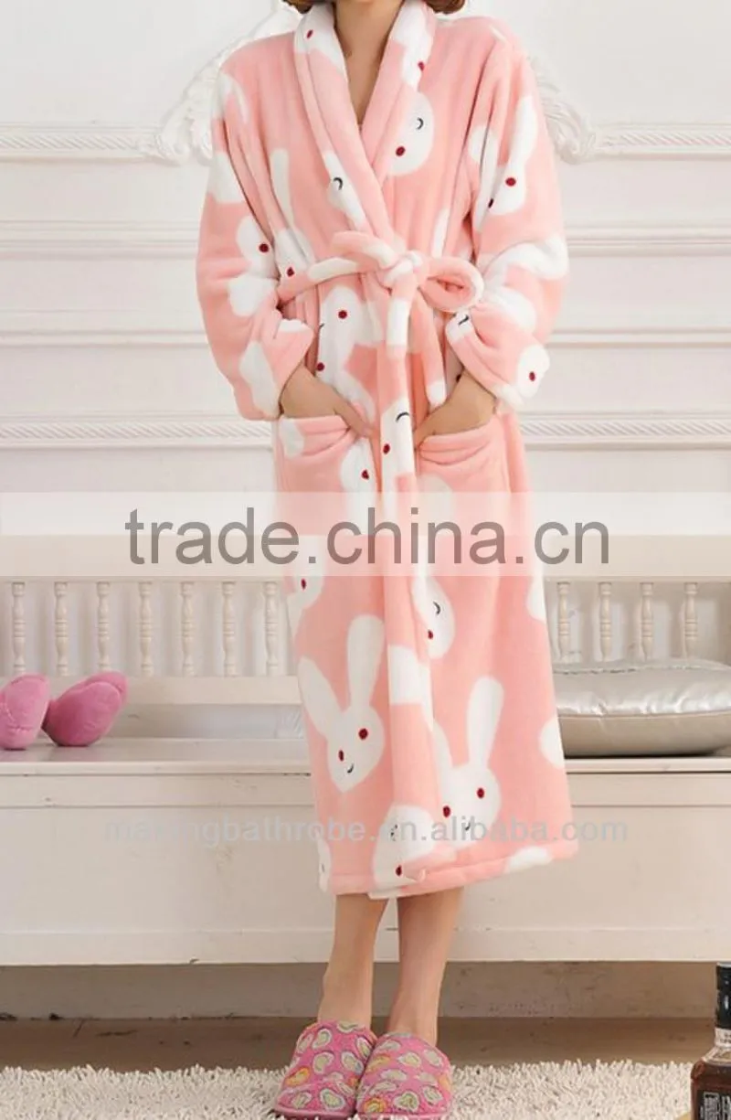 shawl collar microfiber polyester fleece bathrobe for women