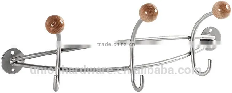 Wholesale classical steel wall coat hook with wooden ball powder coating