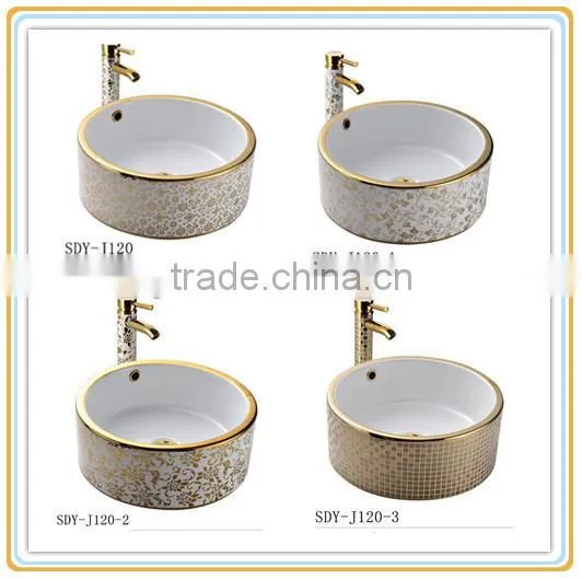 hot sale in alibaba ceramic golden color wash basin