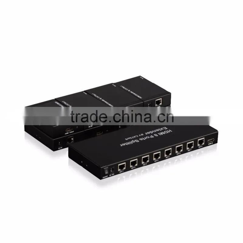 HDMI splitter 1 in 8 out hdmi splitter 1x8 by Cat5e/ cat 6 cable UTP support 3D max up to 50m support 1080p for hot video player