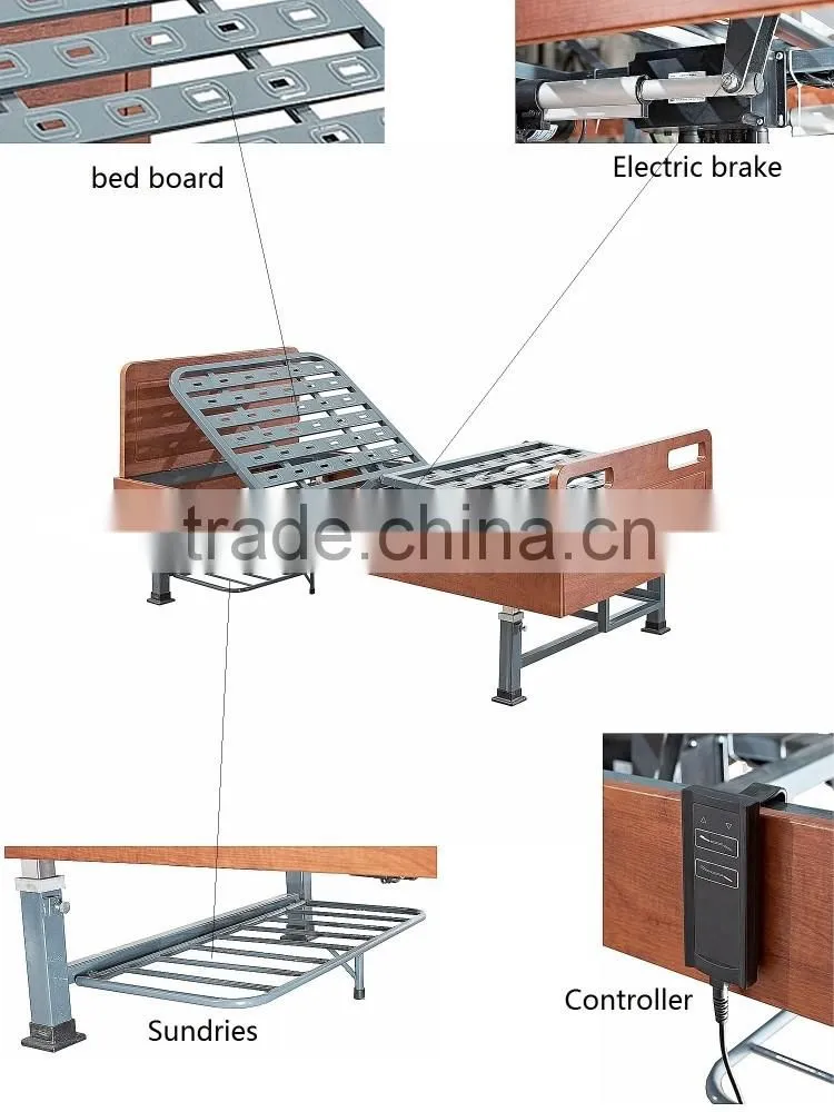 Carbon Steel Frame Two Motor Electric Hospital Wood Bed