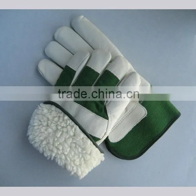 Cow grain leather fully acrylic pile winter leather working gloves