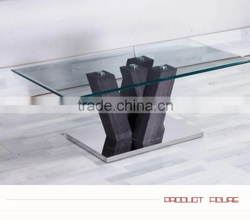 Rectangle glass top wood frame centre table
