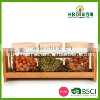 Glass canister set with bamboo rack