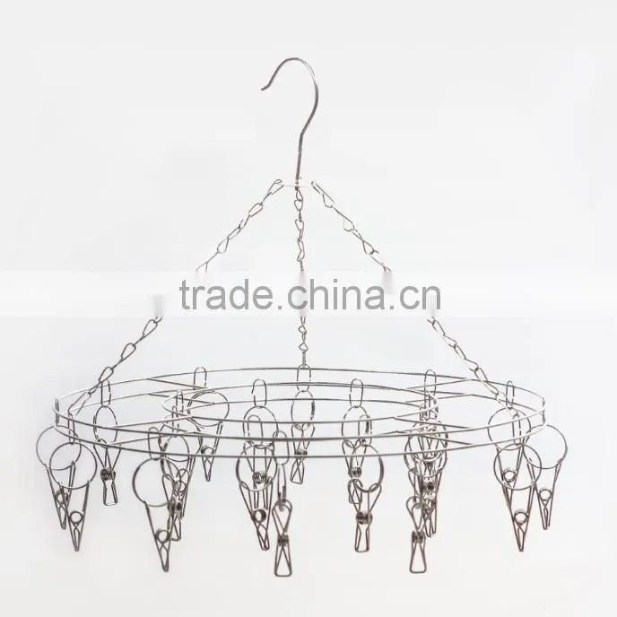 Round Stainless Steel Clothes Clip Hanger and Clips Clothes Drying Rack Hanger Socks Shorts Underwear Drying Hanger