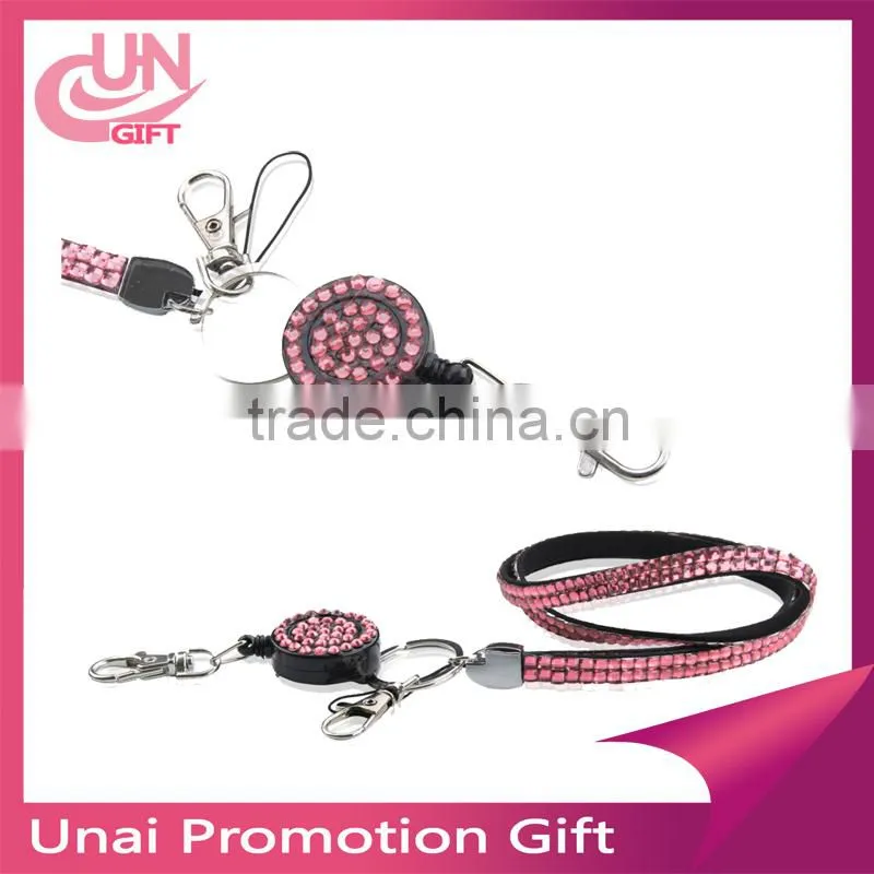 Hot selling diamond cheap rhinestone lanyard with id badge holder