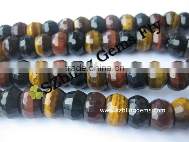 Fashion gemstone jewelry men's necklace tiger eye faceted round beads 6*10mm