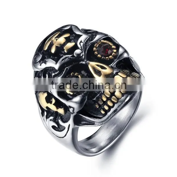 gold silver engraved vintage gothic surgical stainless steel skull ring for man