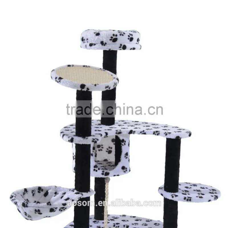 PawHut 60" Multilevel Cat Tree Condo - Beige/Brown Dots
