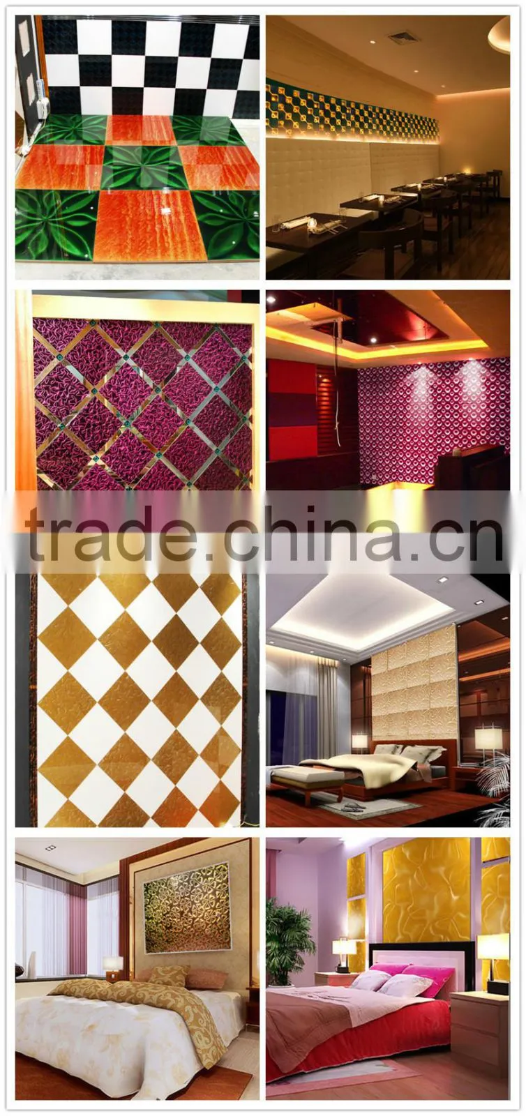 ivory color back painted decorative phantom 3d Glass panel