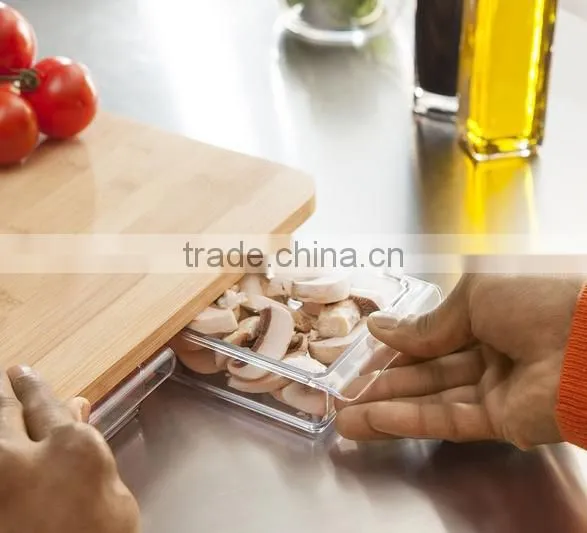 Bamboo cutting board with storage drawers