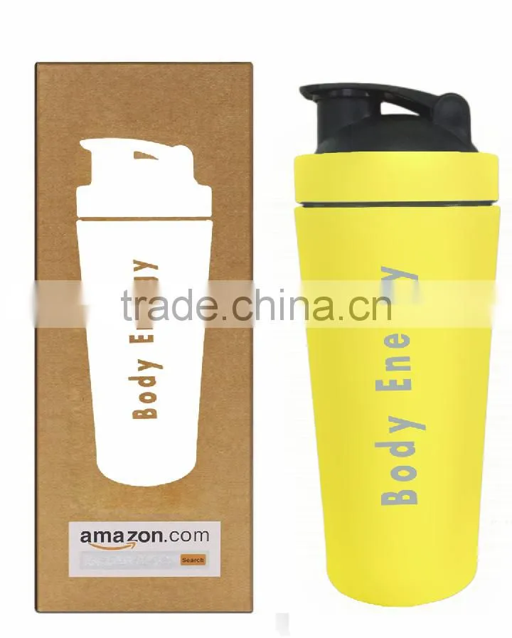 BPA free Dishwasher safe 18/8 Stainless Steel Protein Shaker bottle with wire ball and Built in Agitator (30oz)