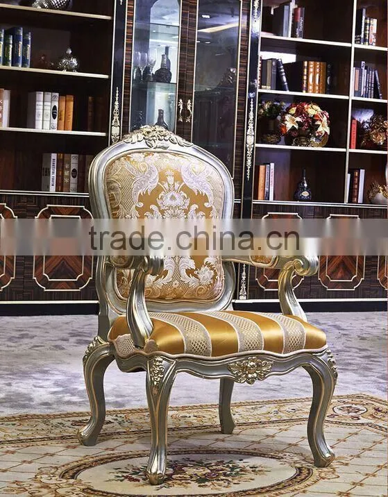 European Style Luxury Executive Office Desk, Classic Wood Carving Writing Table, Silver Foil Home Office Furniture (BF01-ML019)