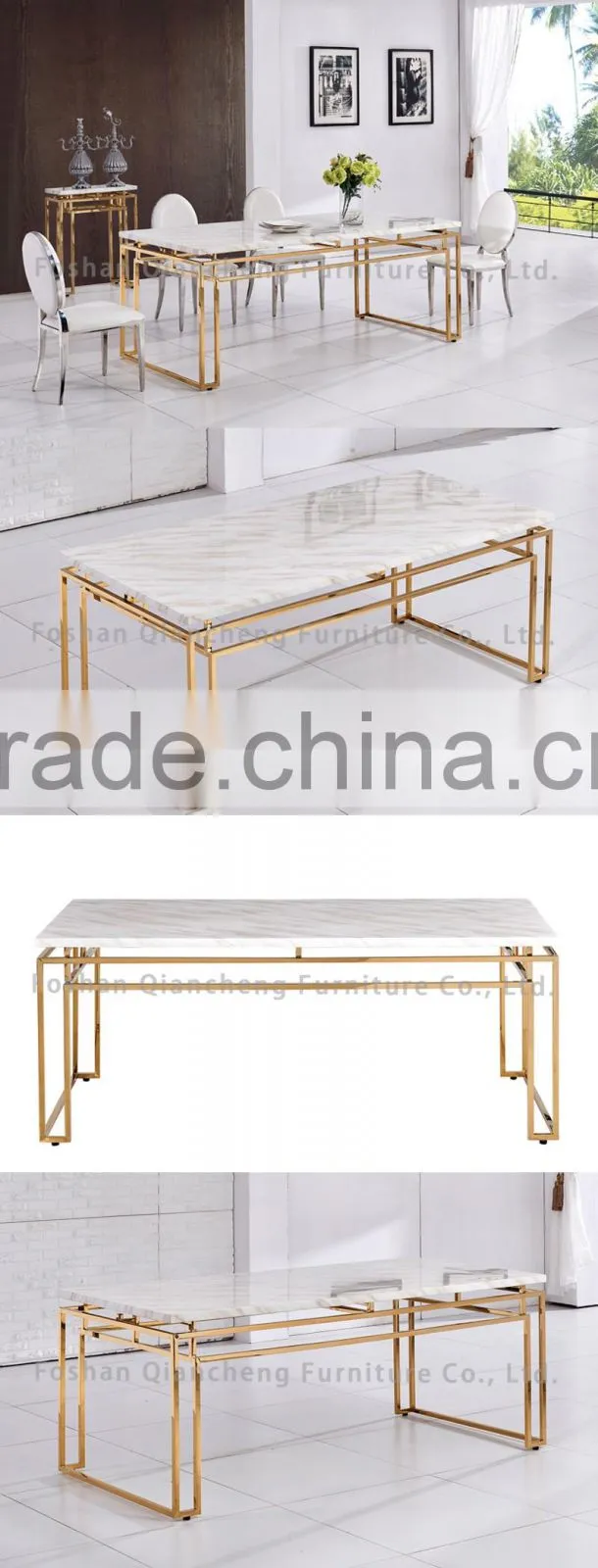 European style white marble mirror golden dining table