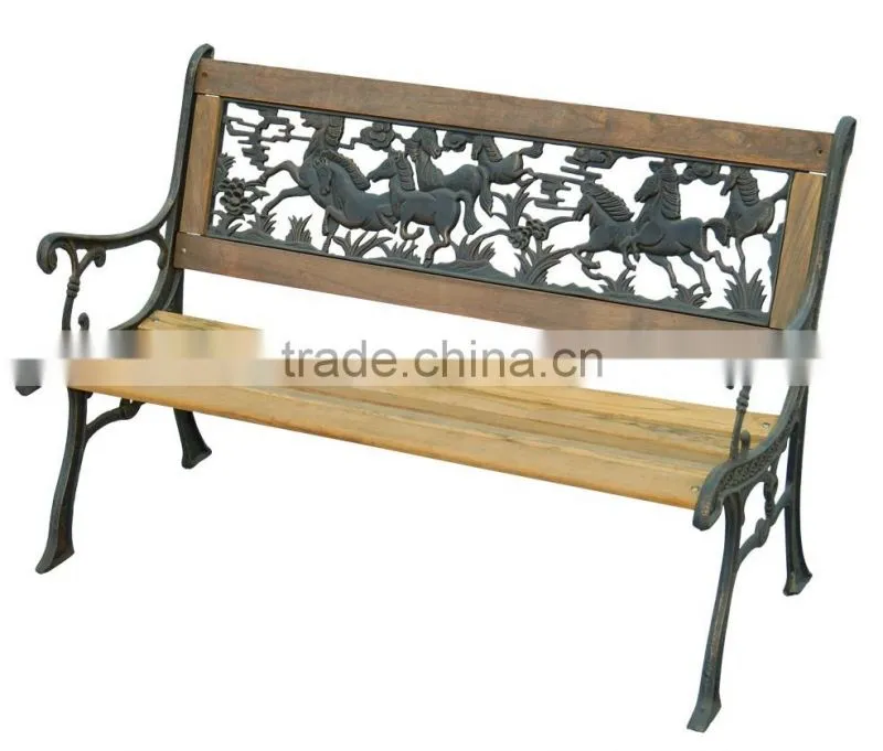 Wood slats cast iron outdoor bench for park