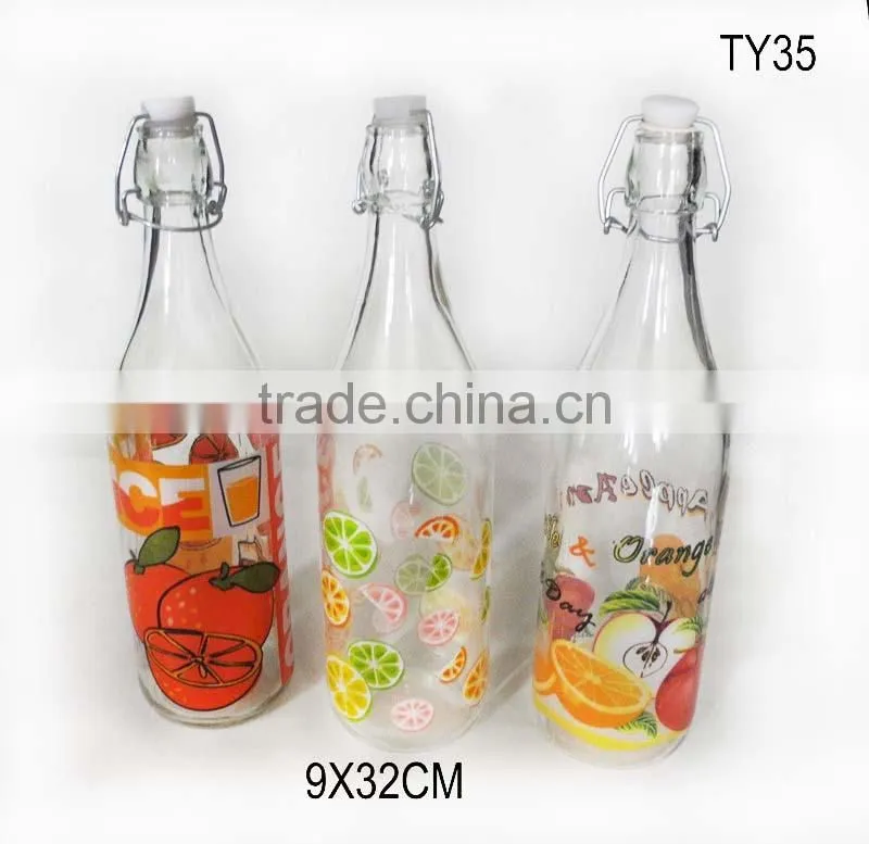 New design cheap Fluorescent color 1L 500ml 250ml clear glass swing top bottles