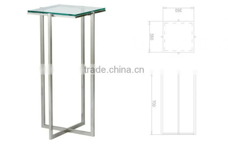 2015 New design glass top stainless steel base coffee table