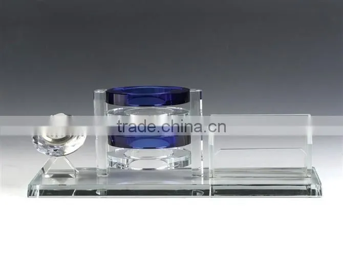 JingYaGe China New Product Blue Crystal Card Holder Crystal Pen Holder for Business Gift