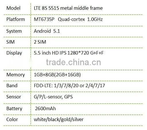 LTE8S5515 5.5 inch CNC metal frame mobile phone wholesale