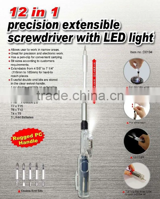 12 in 1 Telescopic precision screwdriver with LED light