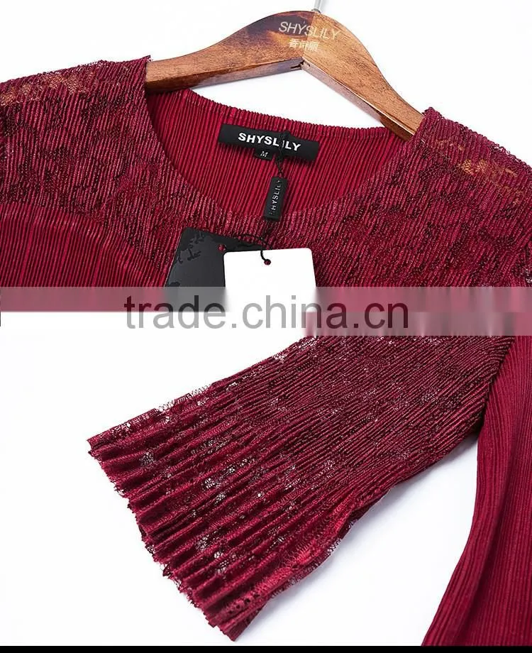 Polyester ladies lace splicing ruffled slimming dresses for party
