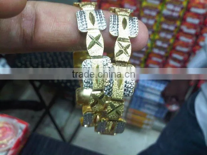 PAIR OF two tone GOLD plated BRACELET BANGLES KADA #D20
