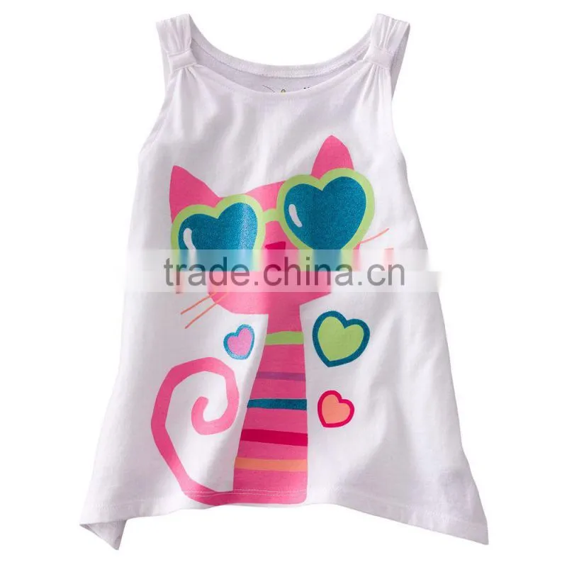 fashion girls sleeveless cartoon t-shirts children's blue with little girls princess tops