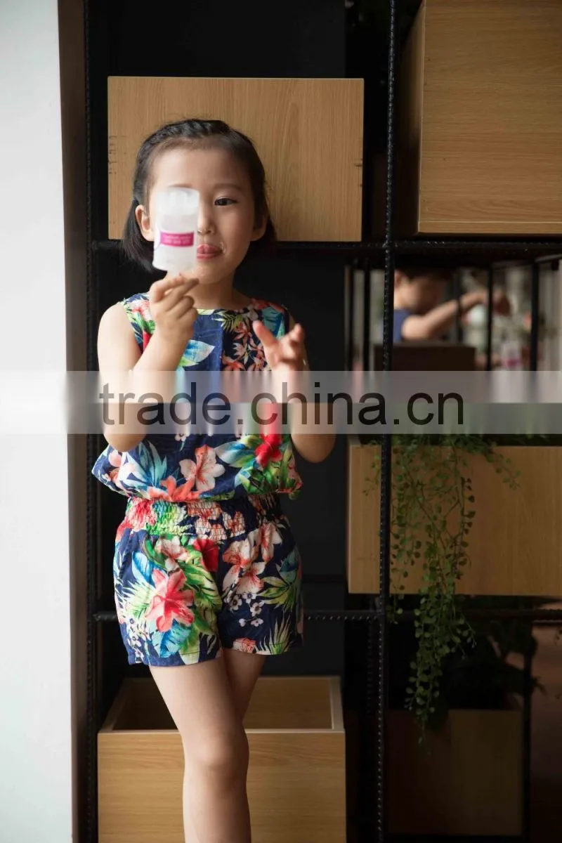 fashion girl sleeveless blouse and panty set 100% viscose blouse set for baby girl printed flower dress vacation cloth set