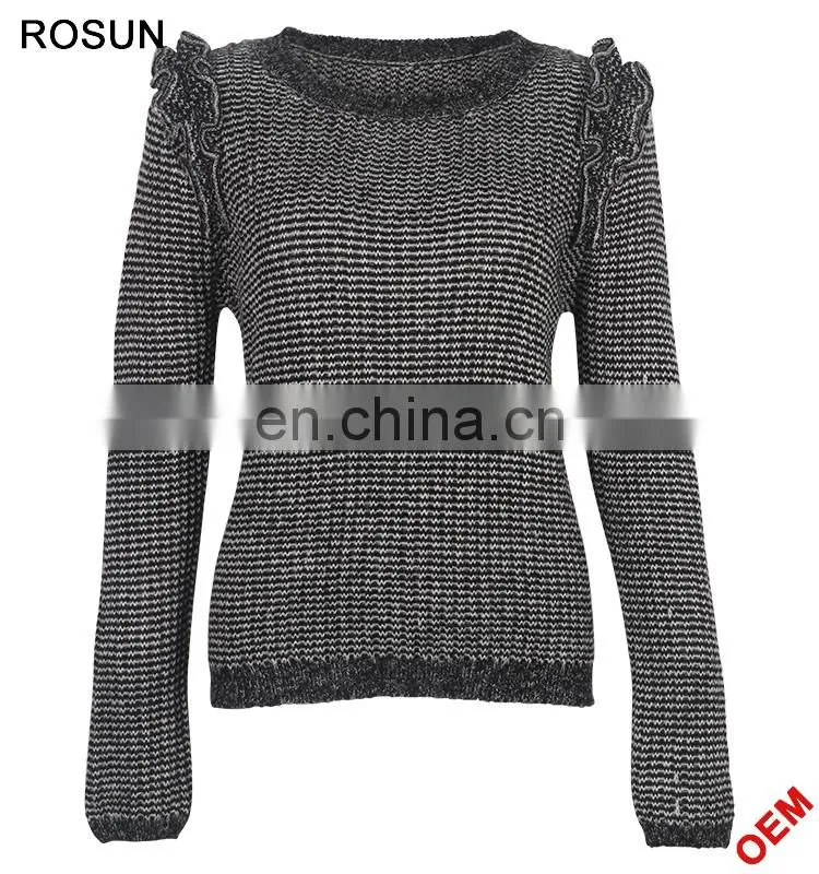 China Factory Dark Grey Long Sleeves Pleated Pullover Sweater