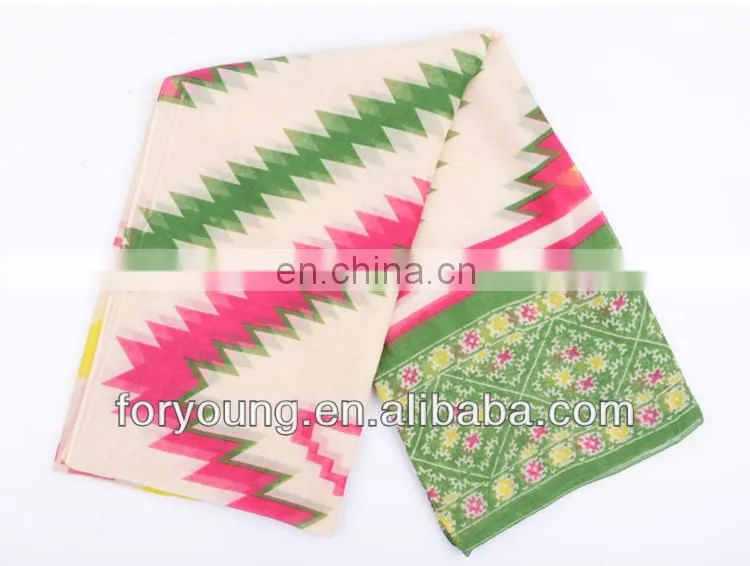 self fringe block printed voile scarf