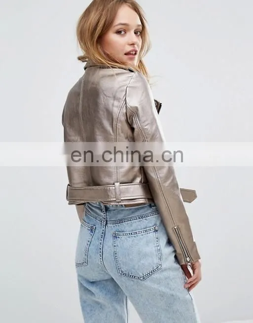 2017 Fashion factory price ladies jacket women clothing pu/polyester leather jacket