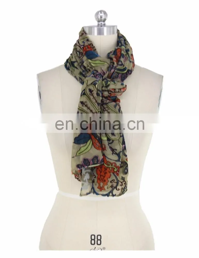 Floral Printed Burnout Women Velvet Scarf Guangzhou Factory