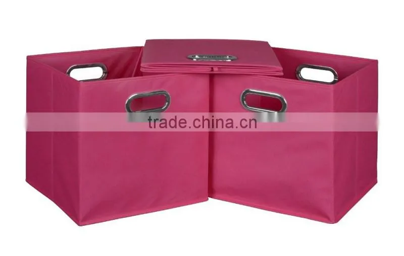 Non-woven Foldable Fabric Storage Bins box Set of 3 with 2 metal handles
