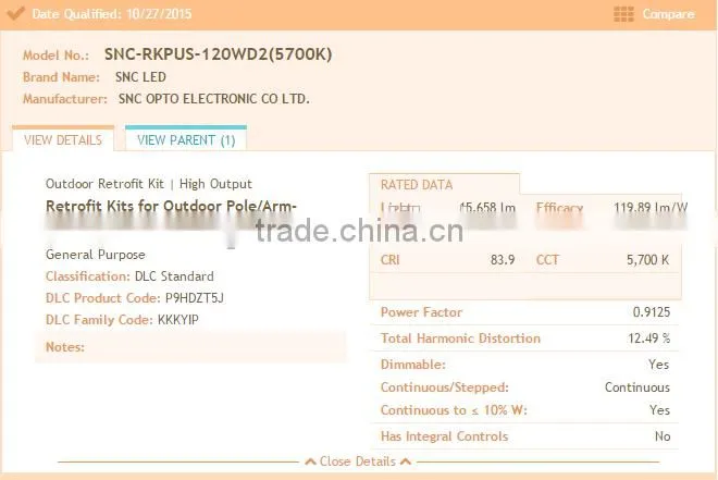 UL DLC Temperature Control Protection 120w LED Shoebox Retrofit Kit