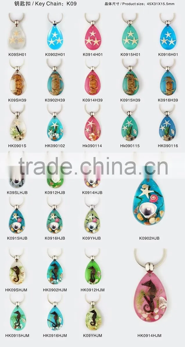 Hot selling keychain with real sealife shell and starfish