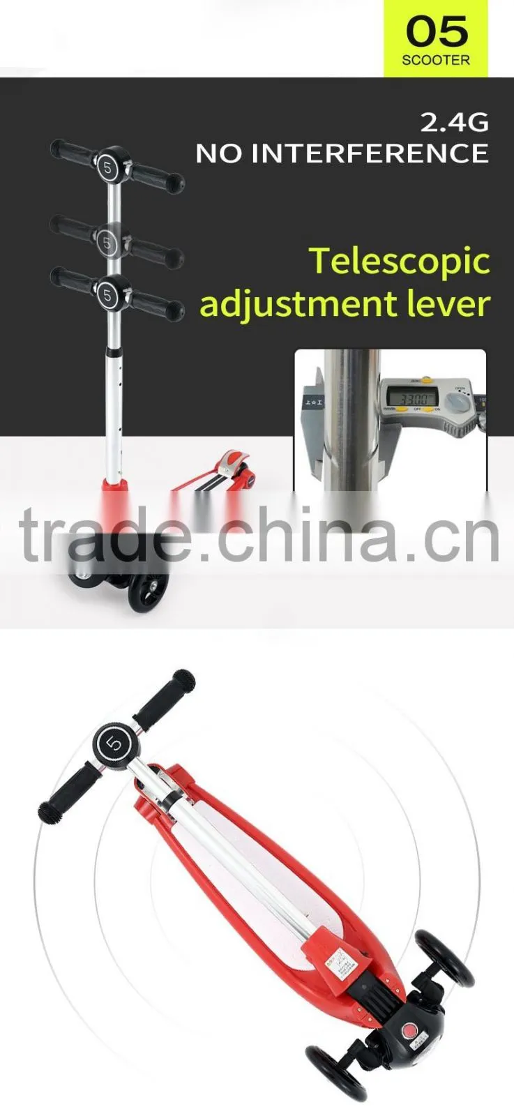 Rastar kid toy china stunt toy flash light scooter 3 wheels