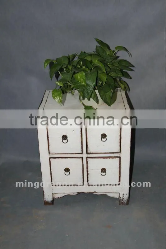 Chinese antique furniture pine wood four drawer black & white cabinet