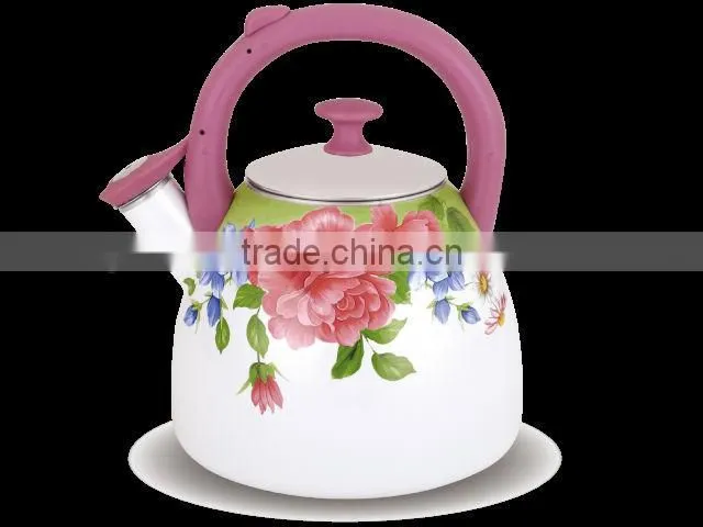 3.0L Enameled whistling kettle with steel cover/Enamel tea pot/Enamel Cookware