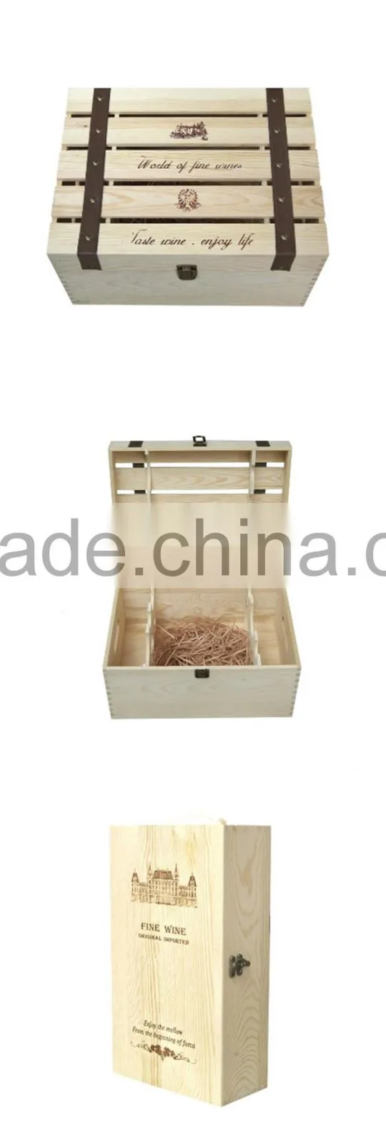 Cheap pine wood 4 bottle wine box for sale