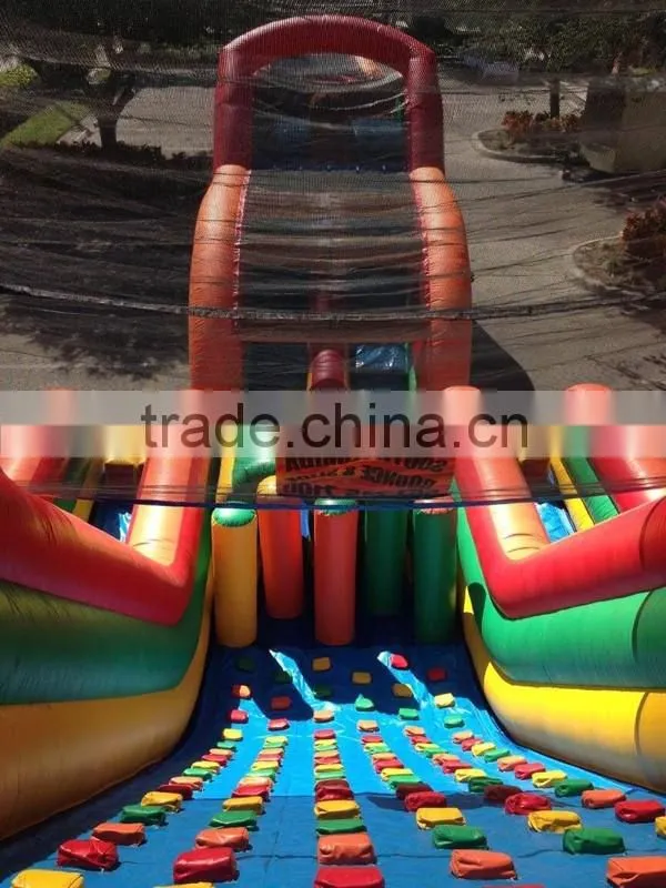 Commercial warrior dash inflatable obstacle course with 27 ft rock climb slide