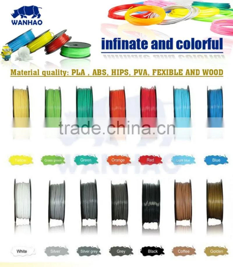 1.75mm PLA & ABS filemant for 3d printer with 80 classic color manufactured by WANHAO 3D printer