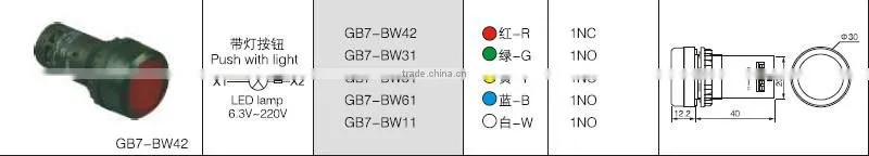 GB7-BW42 CNGAD GB7 series red push with lamp button switch