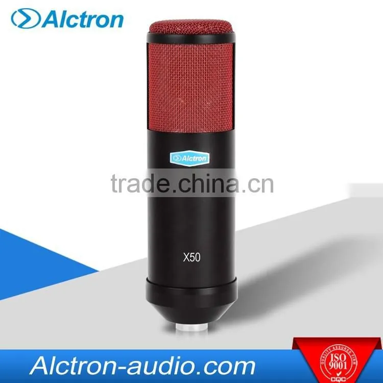 Alctron X50B Professional Large Diaphragm Studio Condenser Microphone with a detachable POP filter.