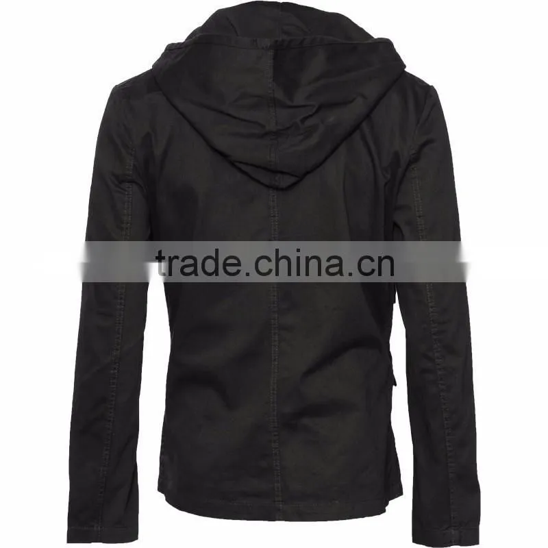 Jacket with skull buttons and removable hood