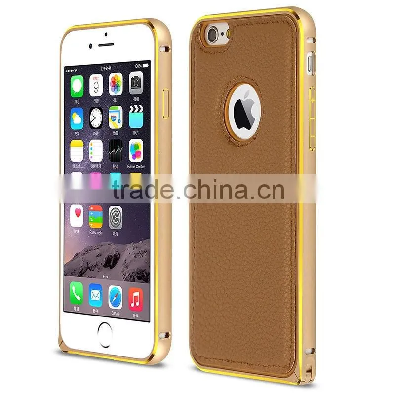 leather cheap mobile phone case for iphone 6 plus aluminum metal bumper with leather flip phone case