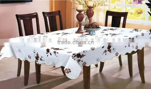 printed Vinyl table cloth with flannel backing, stitched edge, oblong tablecloth