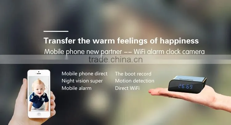 Night Vision 720P HD WIFI CLOCK Wifi Clock Mobile Phone Alarm Clock P2P Wifi Pinhole Hidden Alarm Clock Camera