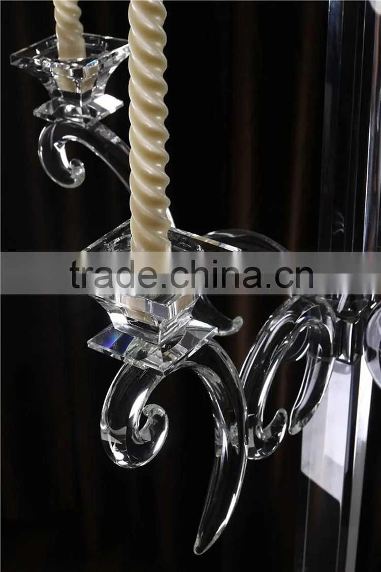 cheap 5 arms long stem wedding decorative crystal candelabra