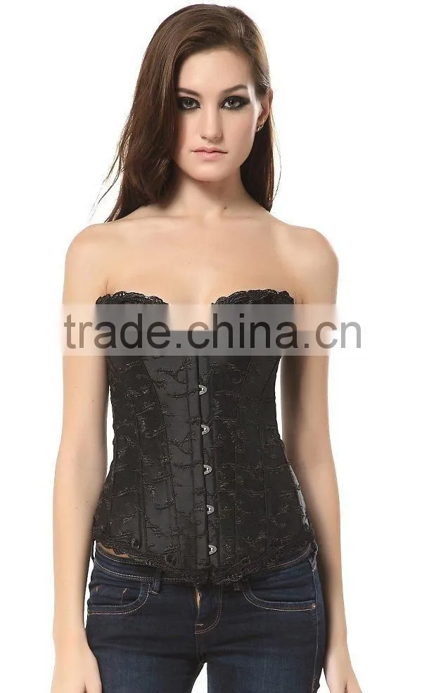 Sexy Lace Ruffled Brocade Floral Steampunk Corset Overbust Steel Boned Corset